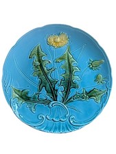 Antique GS Zell Baden Germany Art Nouveau Majolica Dandelion Plate #722  W 9