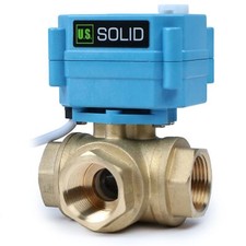 U. S. Solid 3 Way L Type Motorized Ball Valve w/ Hand Wheel 3/4in Brass 9-24V picture