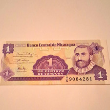 Banco Central de Nicaragua 1 Centavo de Cordoba Banknote Serial AC 9084281 picture
