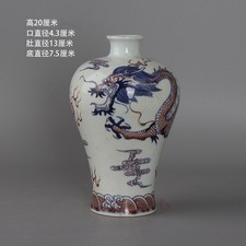 Chinese Qing Kangxi Underglaze Blue and Red Porcelain Dragon Pattern Vase 7.87
