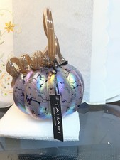 Iridescent Tahari Purple  Glass Pumpkin Figurine Absolutely Gorgeous picture