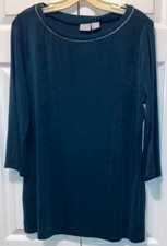Chicos Travelers Woman's Dark Green Acetate Spandex Tunic Top Size 2 Or L picture