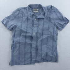 Madewell Easy Fit Linen Shirt Mens M Dusty Pool Blue Stripe Short Sleeve NWT picture