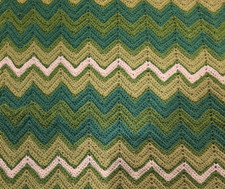 Chevron Afghan 38 X 64 Throw Blanket Vintage Green Crochet Zigzag 70s 80s  picture