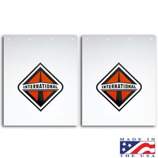 INTERNATIONAL Mud Flaps Poly  24” X 30” INTERNATIONAL Logo (pair) ORANGE/BLACK picture