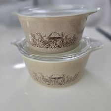 Vintage Pyrex Forest Fancies Mushroom Casserole Set 473-B 474-B with Lids picture