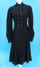 VTG Women's 40s Navy Blue Multi Button Long Fitted Wool Coat Sz XXS/XS 1940s picture