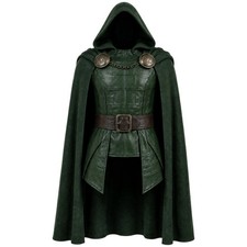 Doctor Doom Cosplay Costume Leather Tunic Hooded Wool Cape Mens Handmade picture