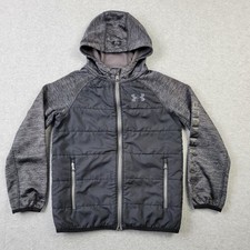 Under Armour ColdGear Jacket Boys YSM Heather Hooded Embroidery Full Zip Pocket picture