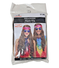 HALLOWEEN HIPPIE WIG W HEADBAND STONER PSYCHEDELIC 1970'S WOODSTOCK COSTUME picture