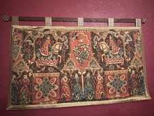 French Tapestry Quilted Coat of Arms Renaissance Antique Medieval Hanging Vtg picture