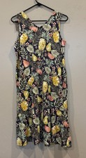 J.Jill Tropical Fruit Dress XS Navy Pineapple Ruffle Hem Pockets NWT $79 picture