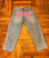 Palace Men’s Blue Denim Straight Jeans Regular Fit Logo Accent Size 34 picture