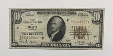 1929 $10 Atlanta Federal Reserve Bank Note FRBN Brown Seal National Currency picture
