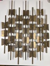 MCM Brutalist Geometric Metal Wall Sculpture Wall Hanging Patina 16 in X 20 in picture