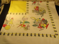 VTG. TRUE COTTON TABLECLOTH FARM -WINE-COWS 46X52 CLEAN picture