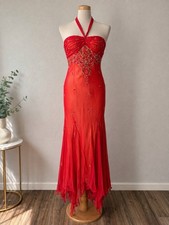 SCALA Y2K 100% Silk Beaded Embroidered Halter Maxi Dress S Fairy Handkerchief picture