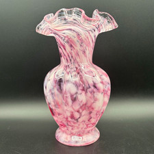 Fenton Murrhina Rose Mist Vase Pink Ruffled Vintage 8” picture