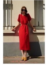 Zara bloggers favorite NEW CUT OUT POPLIN MIDI DRESS WITH TIES RED 100% COTTON picture