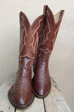 JUSTIN Mens Cowboy Western Boots Mahogany Brown Leather Ranch Riding Sz Size 10D picture