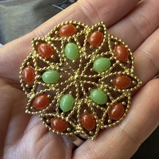 Vintage Sarah Coventry Brooch Faux Jade Cobachans Acapulco faux coral, gold tone picture