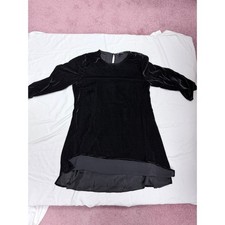 Eileen Fisher Black Ribbed Velvet Shift Dress 3/4 Sleeve Small picture