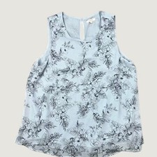 Pleione Floral Sleeveless Blouse Womens Medium Blue Tropical Keyhole Back picture