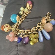 Napier Tropicana fruit salad gold tone charm bracelet missing cherries  picture
