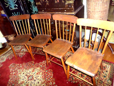 RARE Antique Primitive Early American Pine Chairs Set of 4 picture