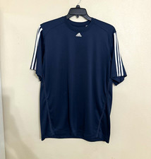 Adidas Men's ClimaLite Training T-Shirt Navy Blue White 3-Stripes Size Large picture