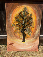 Abstract Tree & Fox Painting, Nature Animals Theme, Unframed Single Piece picture