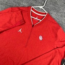 Oklahoma Sooners Air Jordan Pullover Shirt Nike Mens 2XL XXL Red 1/4 Zip New picture