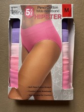 NEW Felina, 5-Pack Pima Cotton Stretch Wide Waistband Hipster Panties Size M picture