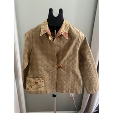 Jill Stern Wearable Art Quilted Floral Jacket Beige Artisan Boho Women's M picture