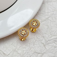 New Tory Burch Gold & Silver Circle Earrings with Jewelry Pouch 3.7g picture