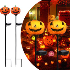 Solar Halloween Jack‑O‑Lantern Stake Lights Garden Lawn Decor 2 Pack picture