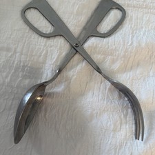 Vtg NORPRO Large Stainless Steel Salad Tong Spoon Fork Serving Mid Century Hinge picture