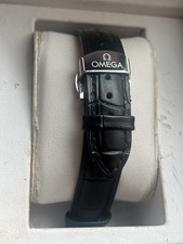 Beautiful 18mm FOR OMEGA Black Leather Strap Bracelet With Butterfly Buckle picture