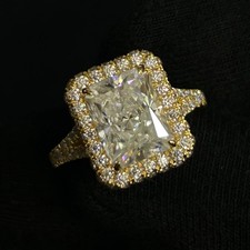 2.30Ctw Radiant Cut Moissanite Halo Engagement Ring In 14k Yellow Gold Plated picture