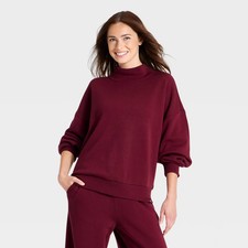 Women's Mockneck Active Pullover - JoyLab Maroon M picture