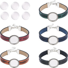 5Pcs PU Leather Cord Bracelet with Glass Cabochons for Jewelry Making - 23Mm Rou picture