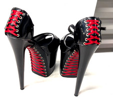 Pleaser Flamingo 860FH 8 Inch Heel Red Corset Lace Stripper Pole Shoes Size 10 picture