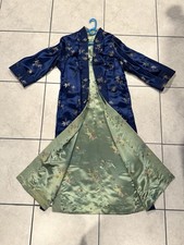 Vintage Chinese Reversible Silk Embroidered Robe Evening Coat Blue Green 56