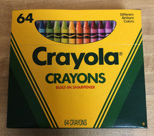 Vintage Box 64 Crayola Crayons 1990 Built-in Sharpener Retired Colors USA New picture