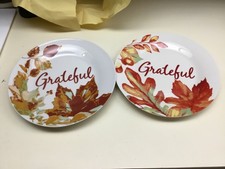 Set Of 2 Royal Norfolk Fall Leaves GRATEFUL Thanksgiving salad Plates Ceramic picture