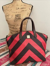 Dooney & Bourke Large Chevron Gabriela Satchel In Red and Espresso Pebbled Grain picture