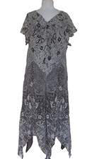 Vtg Adriana Papell Chiffon Dress Sz 20W 100% Silk Brown Gray Handkerchief Hem picture