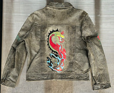 Vintage Scully Leather Jacket Large Custom Hand Painted Dragon Distressed Y2K picture