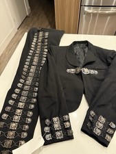 Antique c1910 Mexican Tailored 3 Piece Charro Suit Sterling Silver picture
