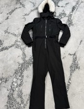 Topshop Sno Ski Snowsuit Black Faux Fur Hood Belted One Piece Womens Size 14 picture